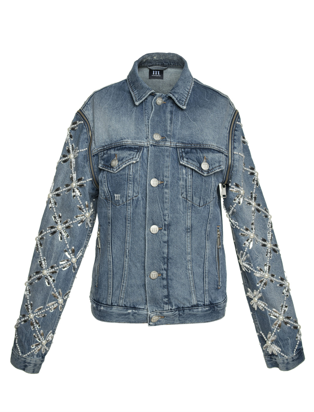 Flower Pearl Arm Change Denim Jacket