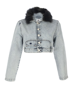 Fox Fur Crop Denim Jacket